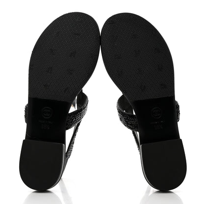 Chanel Lambskin Sequin Pearl CC Thong Sandals 38.5 Black 5 of 8