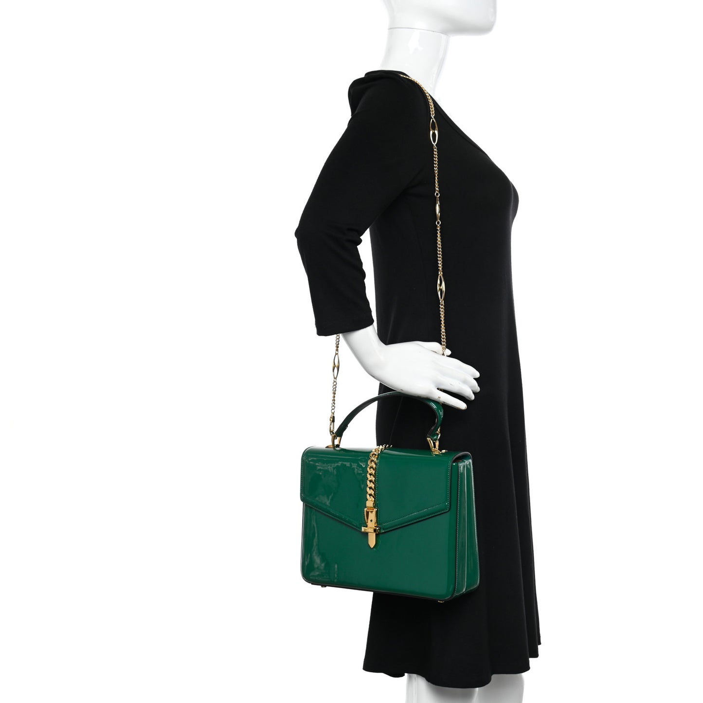 Mousse Top Patent Small Sylvie 1969 Top Handle Bag Emerald