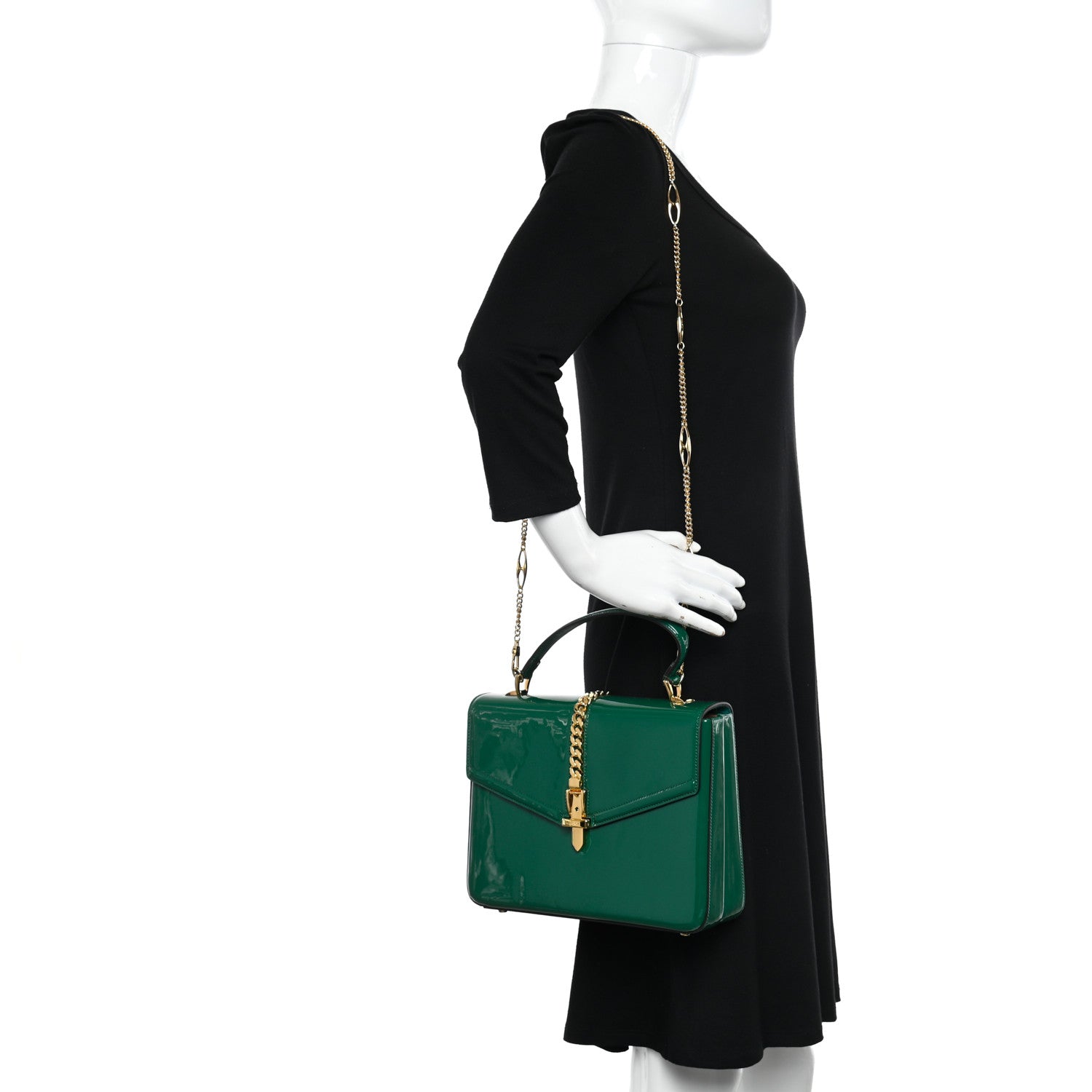 Gucci Mousse Top Patent Small Sylvie 1969 Top Handle Bag Emerald 2 of 10