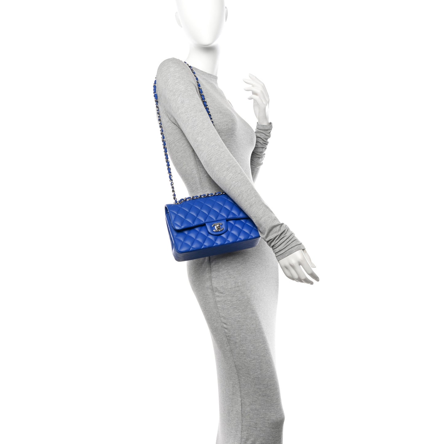 Lambskin Quilted Small Double Flap Blue