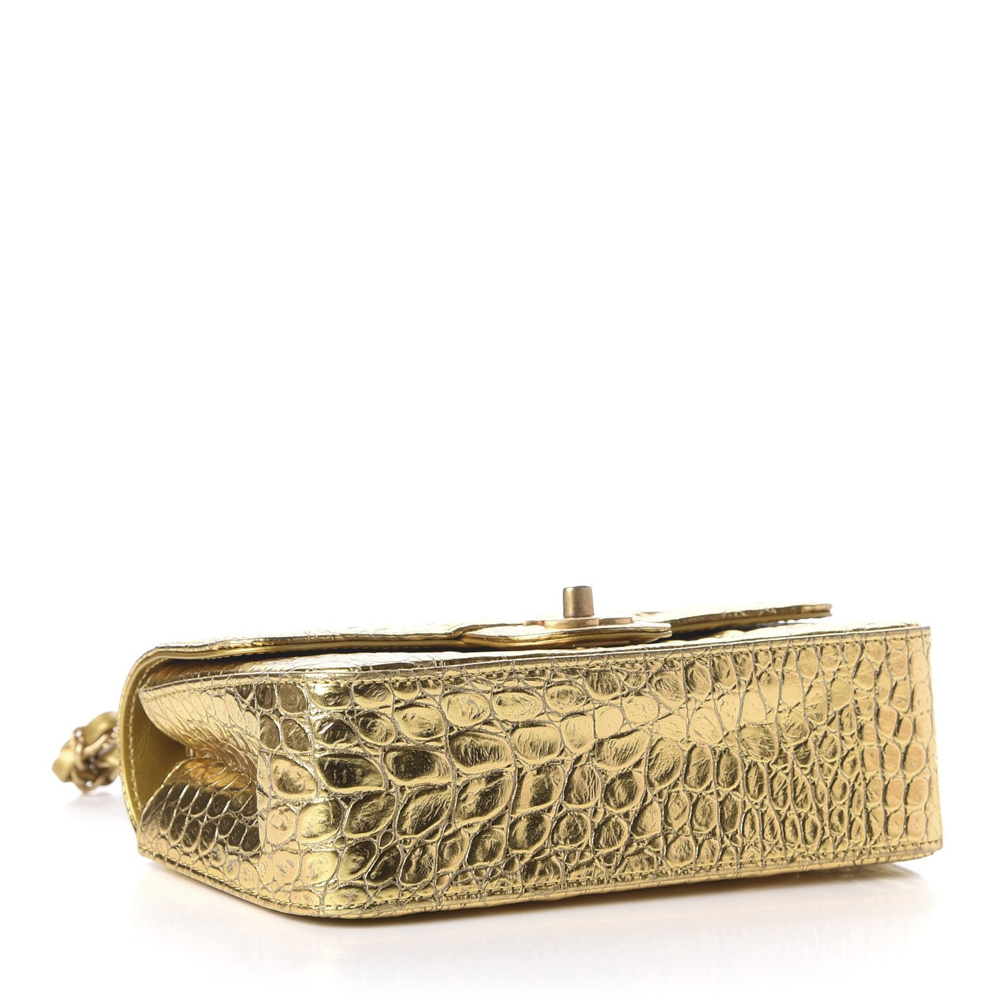 Metallic Calfskin Crocodile Embossed Cocodile Rectangular Mini Flap Gold