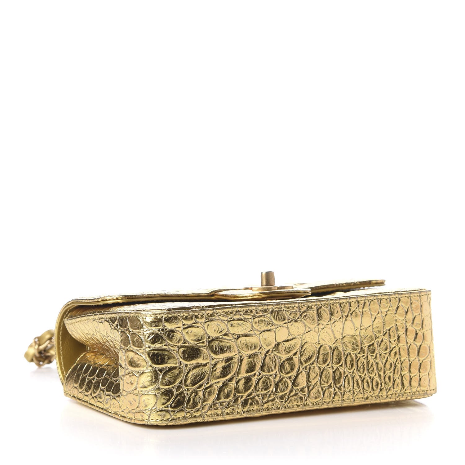 Chanel Metallic Calfskin Crocodile Embossed Cocodile Rectangular Mini Flap Gold 4 of 11
