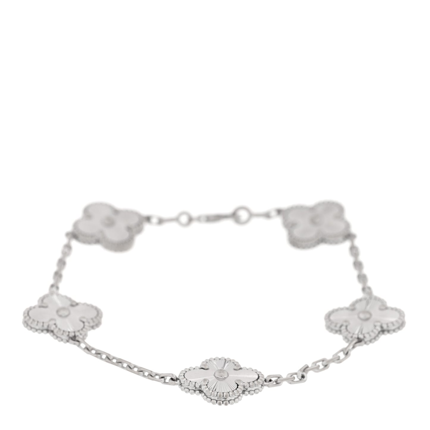 18K White Gold 5 Motifs Guilloche Vintage Alhambra Bracelet