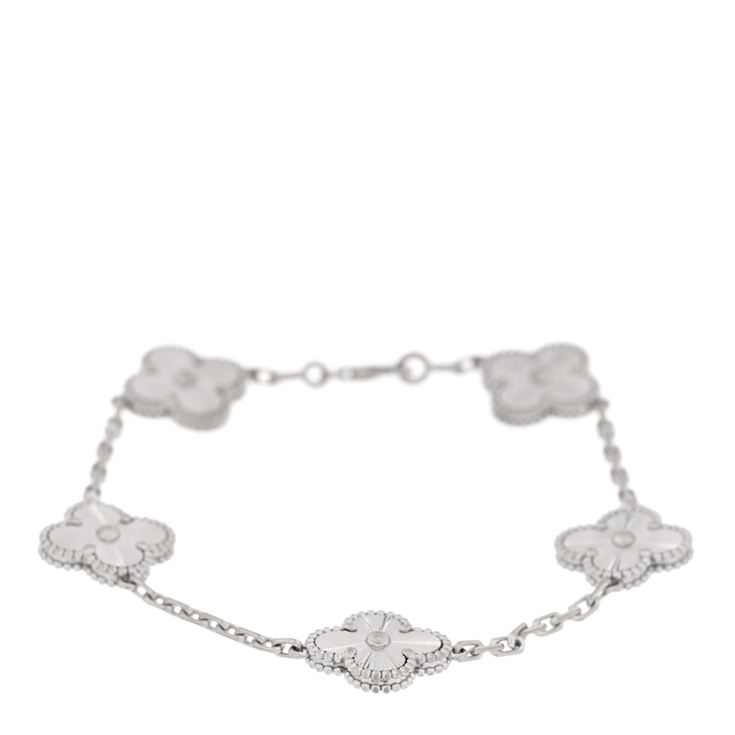 Van Cleef & Arpels 18K White Gold 5 Motifs Guilloche Vintage Alhambra Bracelet 1 of 4