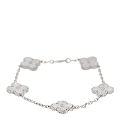 Van Cleef & Arpels 18K White Gold 5 Motifs Guilloche Vintage Alhambra Bracelet 1 of 4