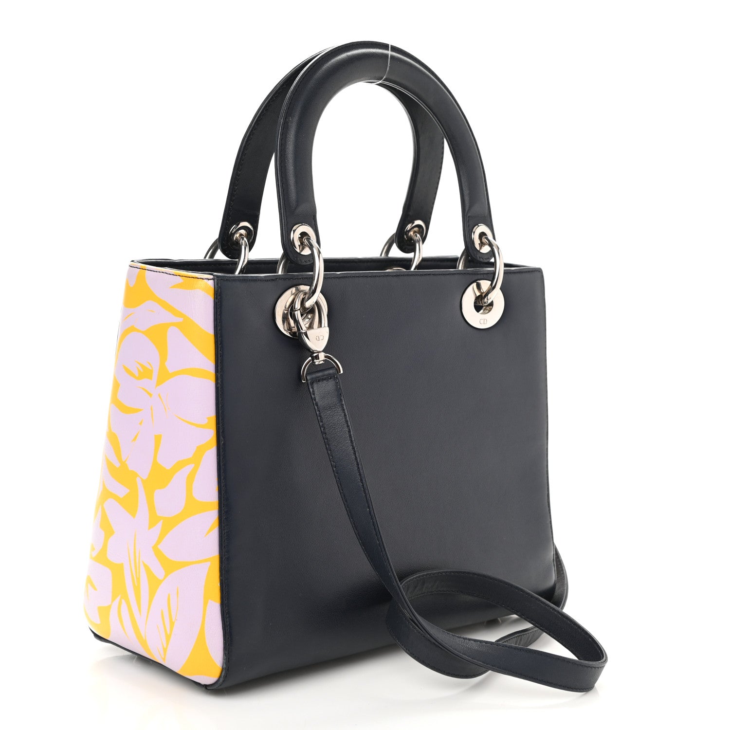 Christian Dior Calfskin Flower Printed Medium Lady Dior Navy Multicolor 3 of 9