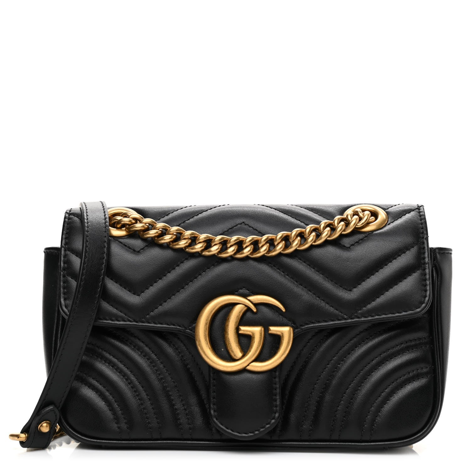 Gucci Calfskin Matelasse Mini GG Marmont Shoulder Bag Black 1 of 9