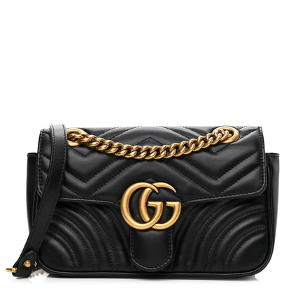 Gucci Calfskin Matelasse Mini GG Marmont Shoulder Bag Black 1 of 9