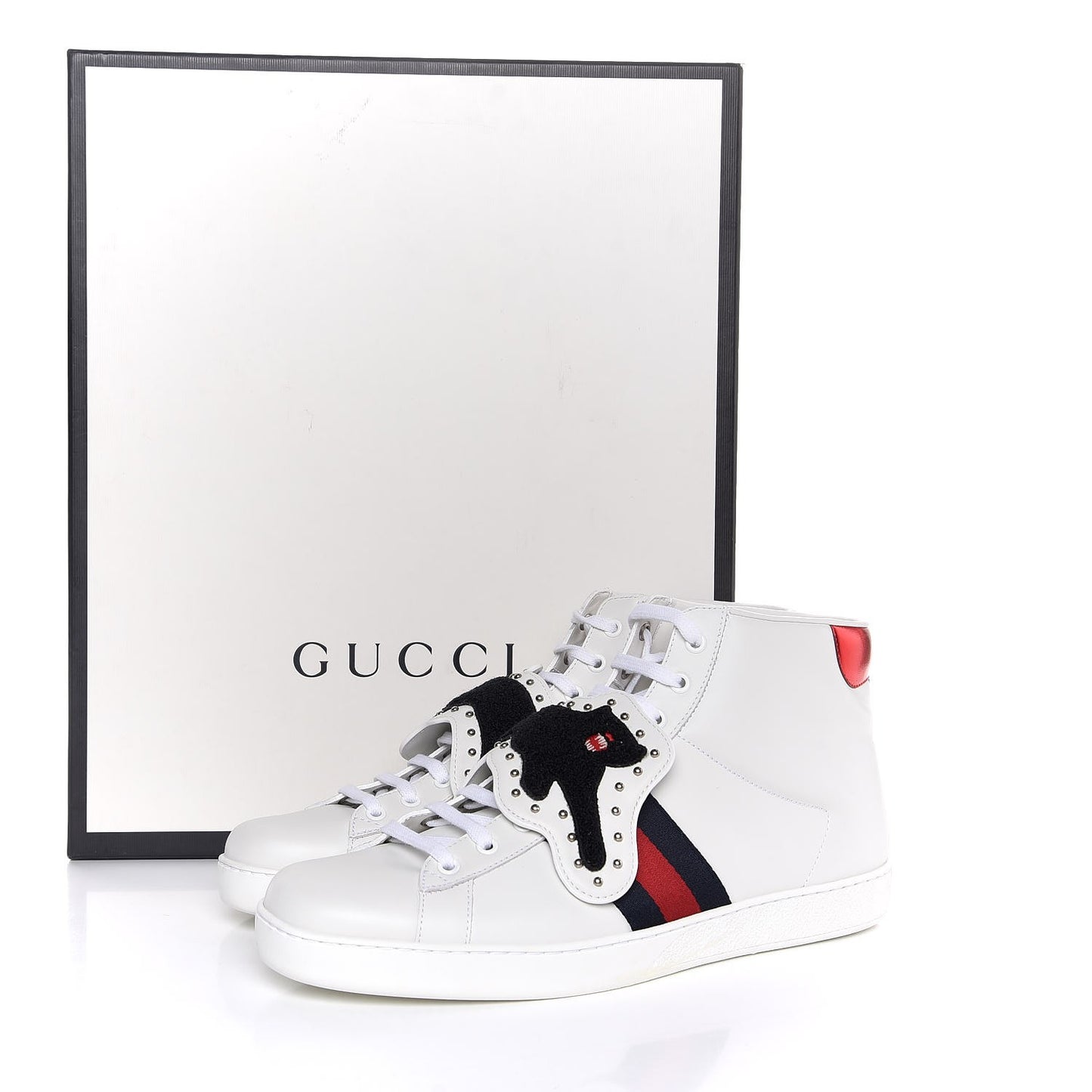 Calfskin Web Panther Embroidered Mens Ace High Top Sneakers 11 White