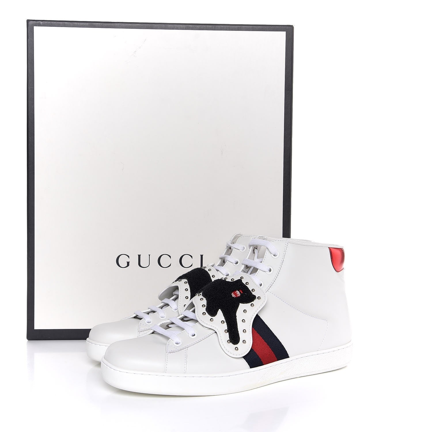 Gucci Calfskin Web Panther Embroidered Mens Ace High Top Sneakers 11 White 9 of 9
