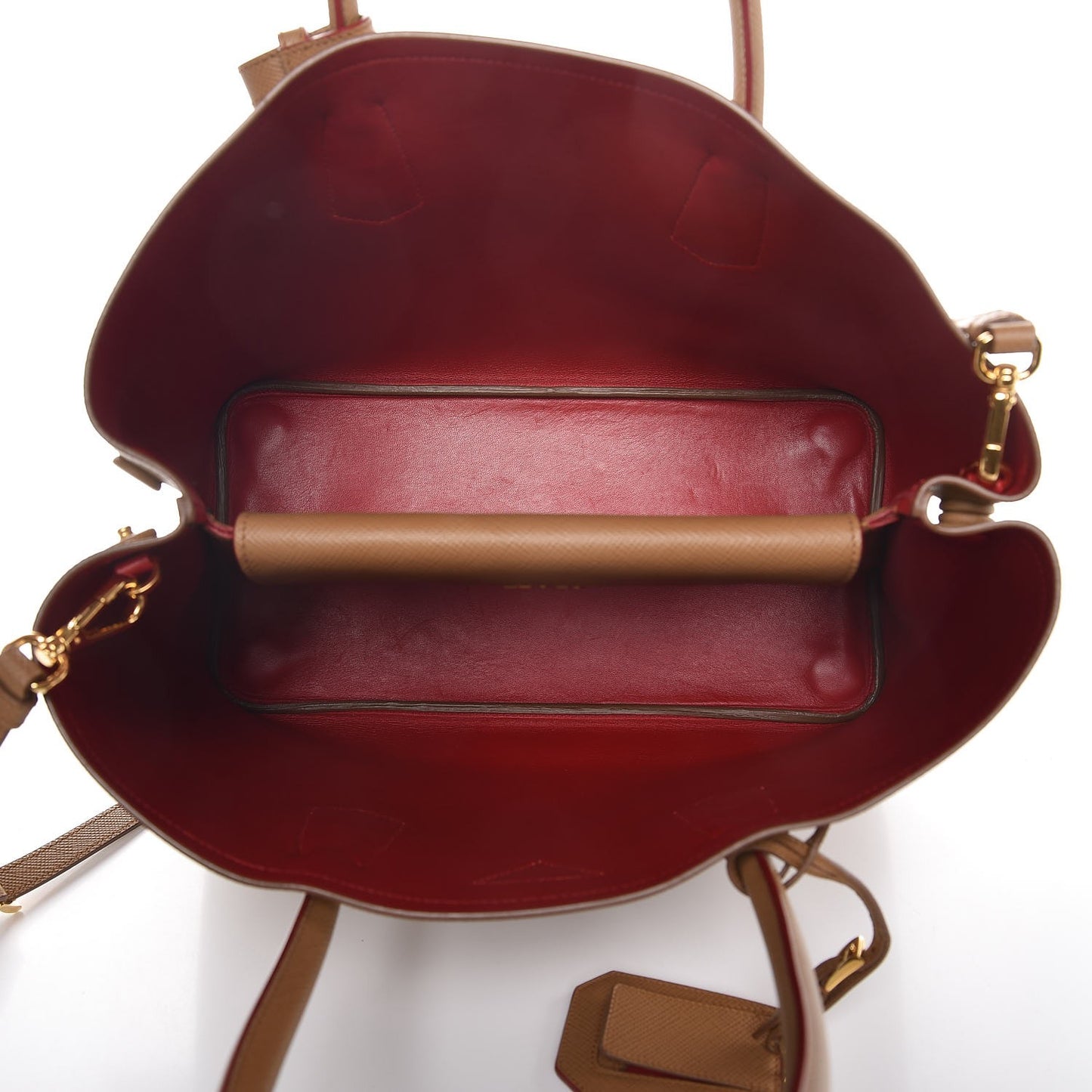 Saffiano Cuir Large Double Bag Caramel