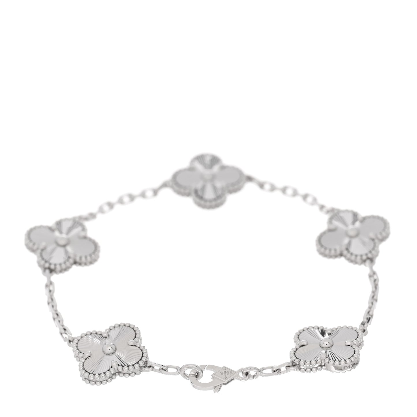 18K White Gold 5 Motifs Guilloche Vintage Alhambra Bracelet