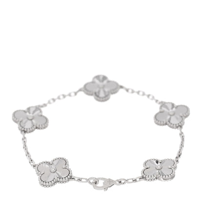 Van Cleef & Arpels 18K White Gold 5 Motifs Guilloche Vintage Alhambra Bracelet 2 of 4