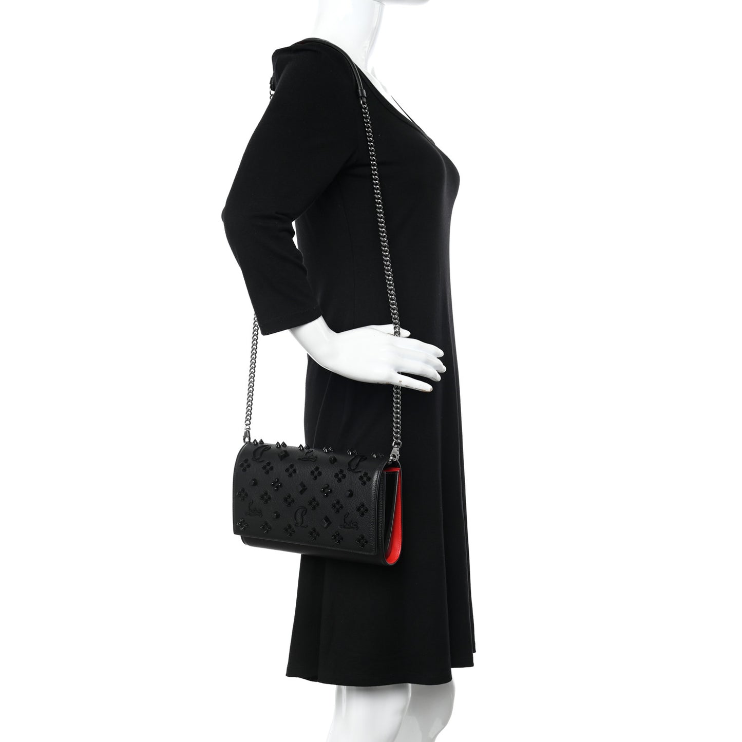 Calfskin Spikes Loubinthesky Paloma Clutch Black