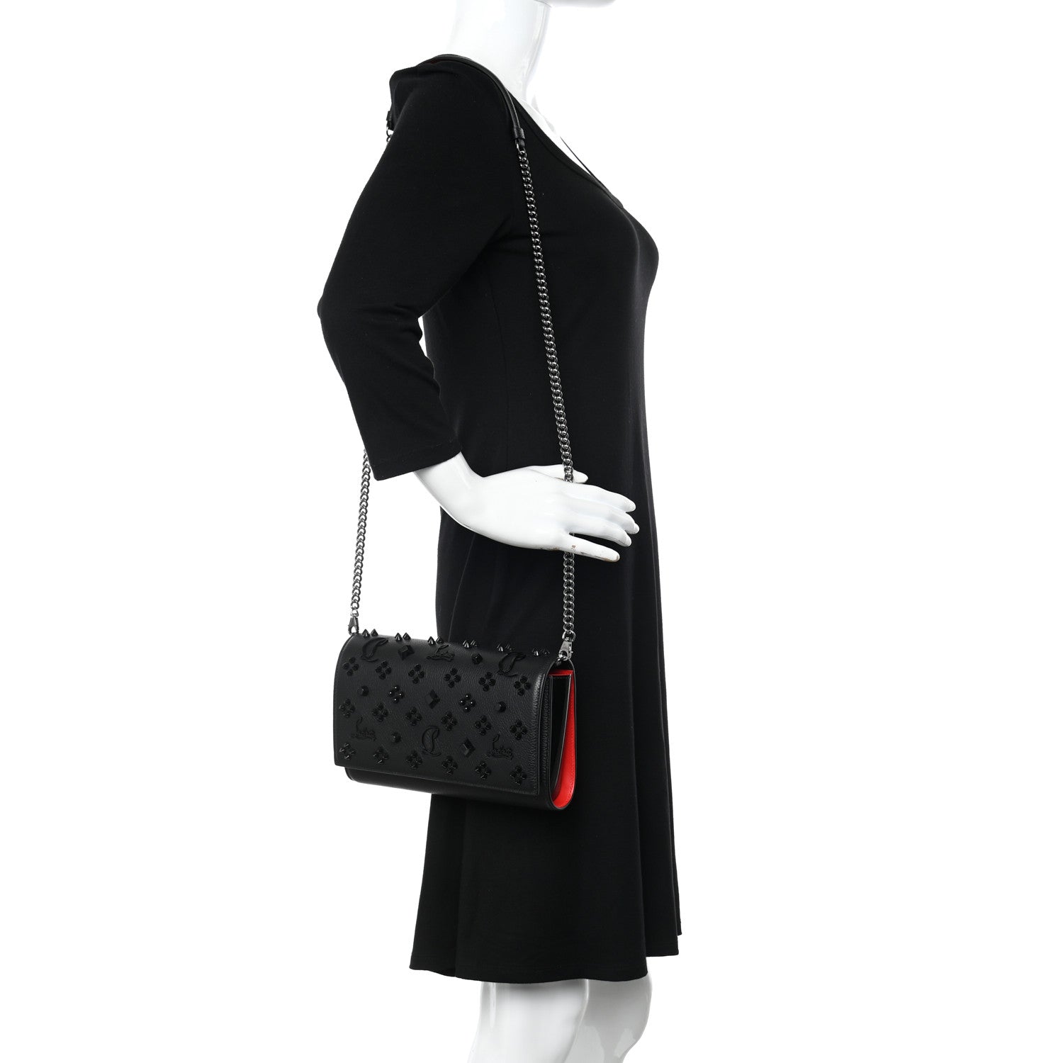 Christian Louboutin Calfskin Spikes Loubinthesky Paloma Clutch Black 2 of 9