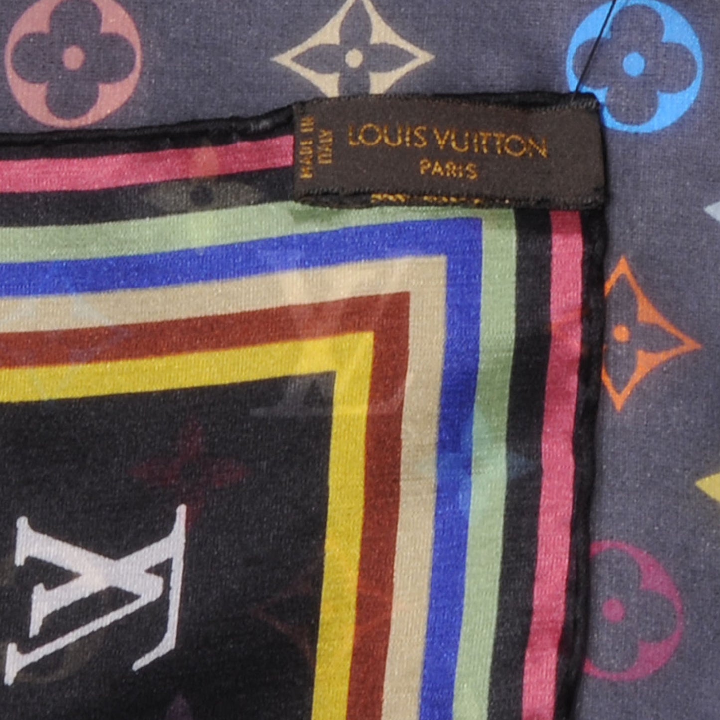 Silk Monogram Multicolor Square Scarf Black