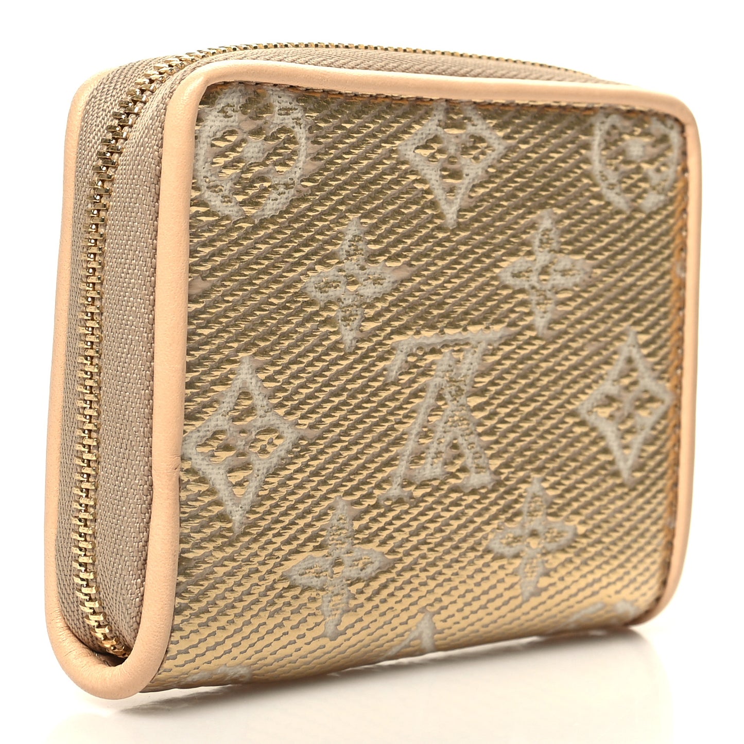 Lurex Jacquard Monogram Zippy Coin Purse Beige