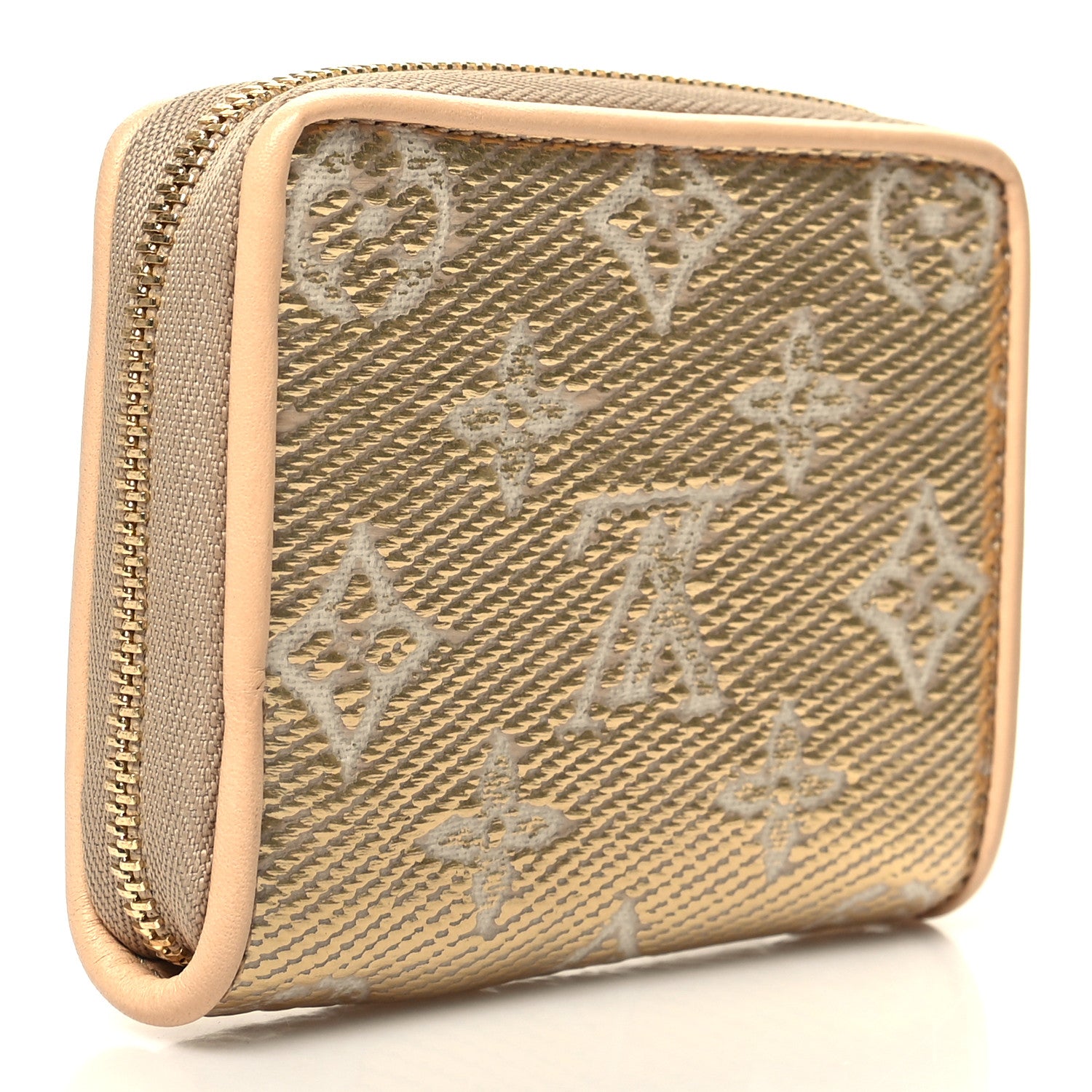Louis Vuitton Lurex Jacquard Monogram Zippy Coin Purse Beige 3 of 8