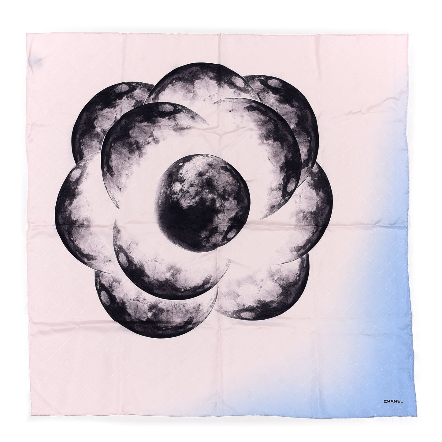 Silk Camellia Print Square Scarf Blue Pink