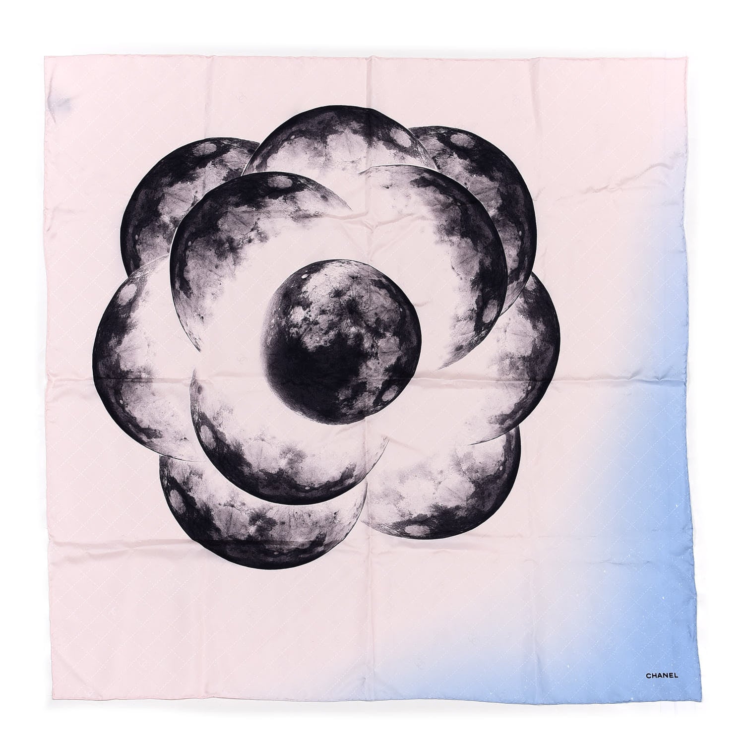 Chanel Silk Camellia Print Square Scarf Blue Pink 1 of 4