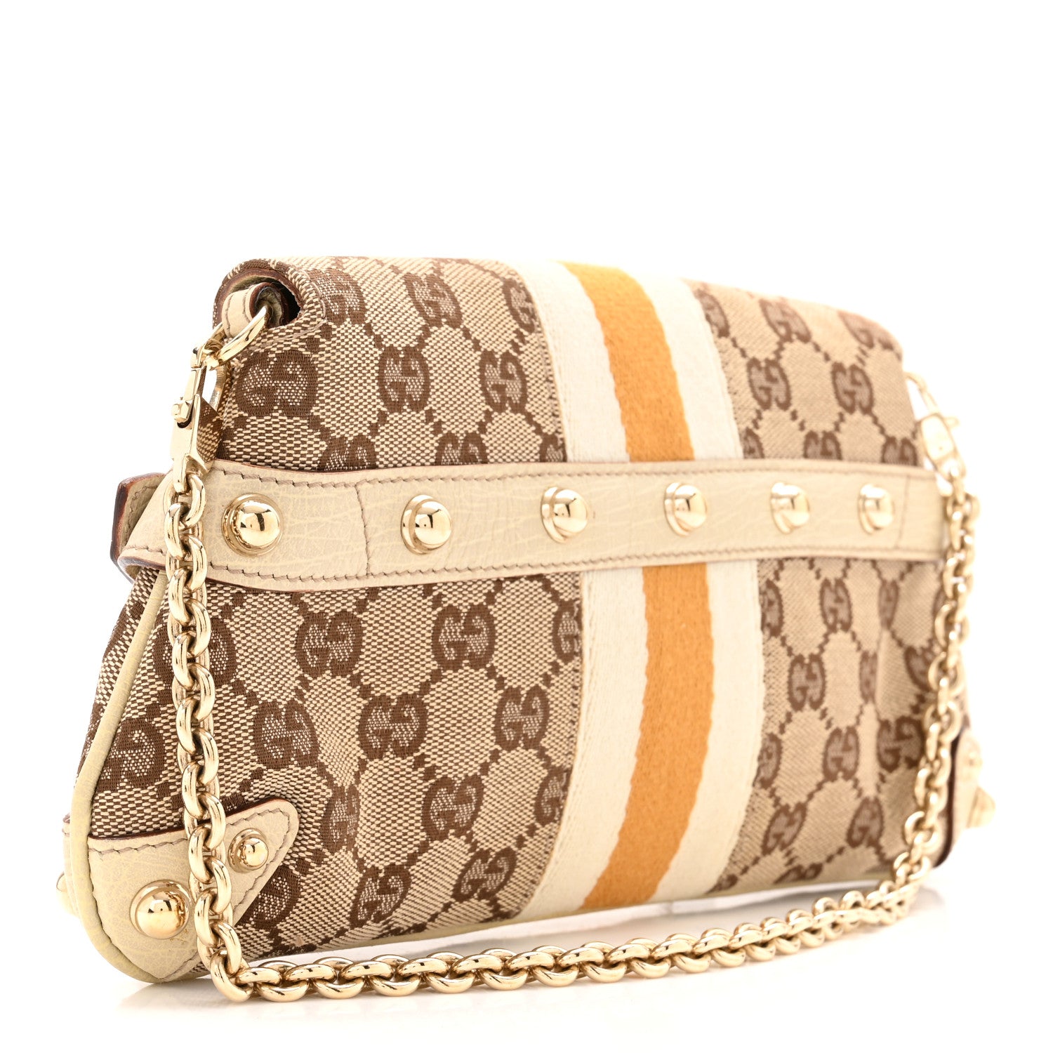 Gucci Monogram Web Small Horsebit Chain Clutch Off White 3 of 11