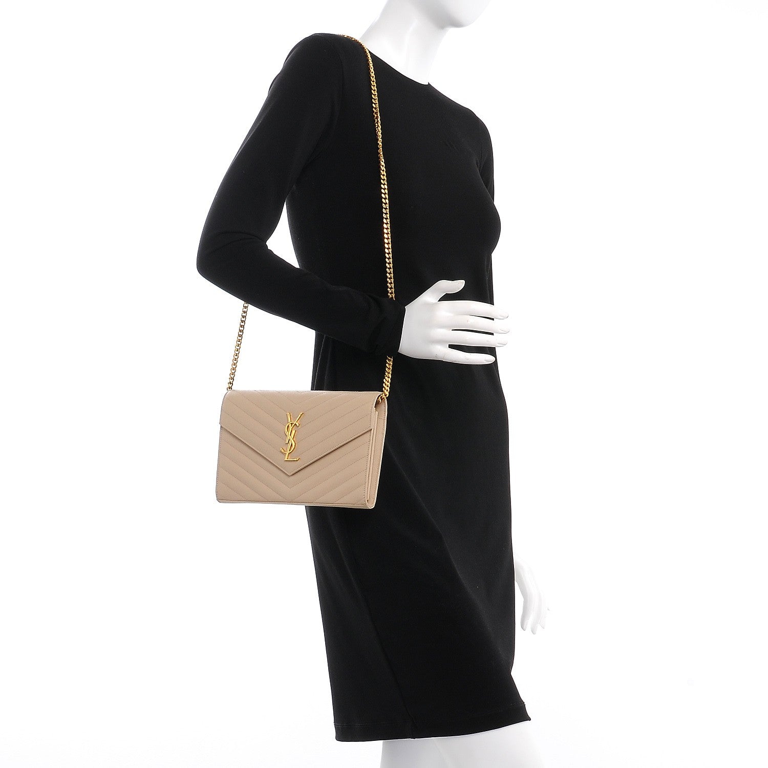 Saint Laurent Grain De Poudre Matelasse Chevron Monogram Chain Wallet Nude Powder 2 of 8