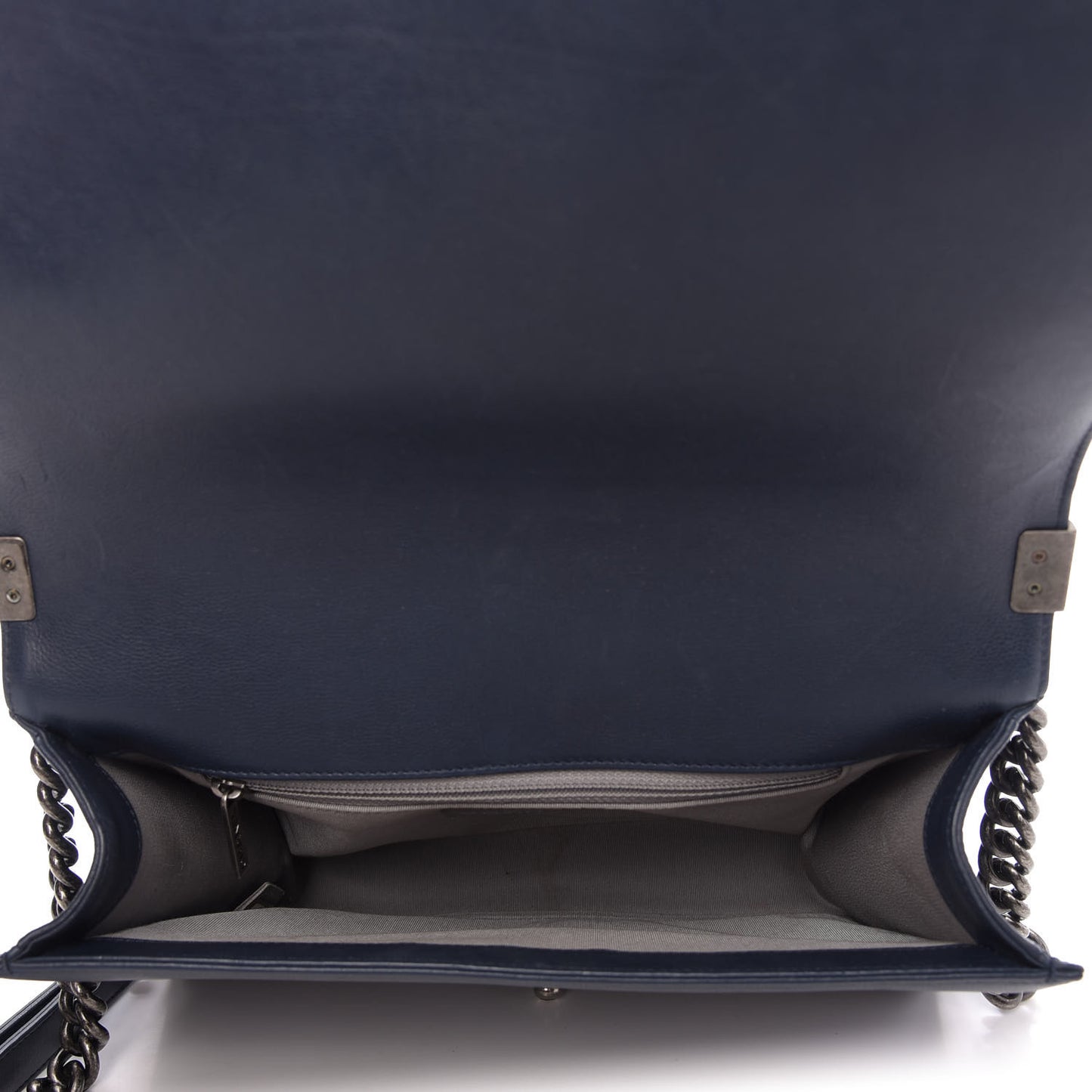 Calfskin Double Stitch New Medium Boy Flap Navy Blue