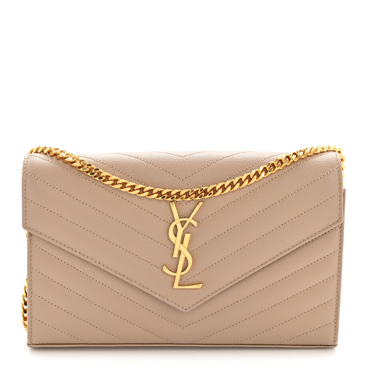 Grain De Poudre Matelasse Chevron Monogram Chain Wallet Dark Beige
