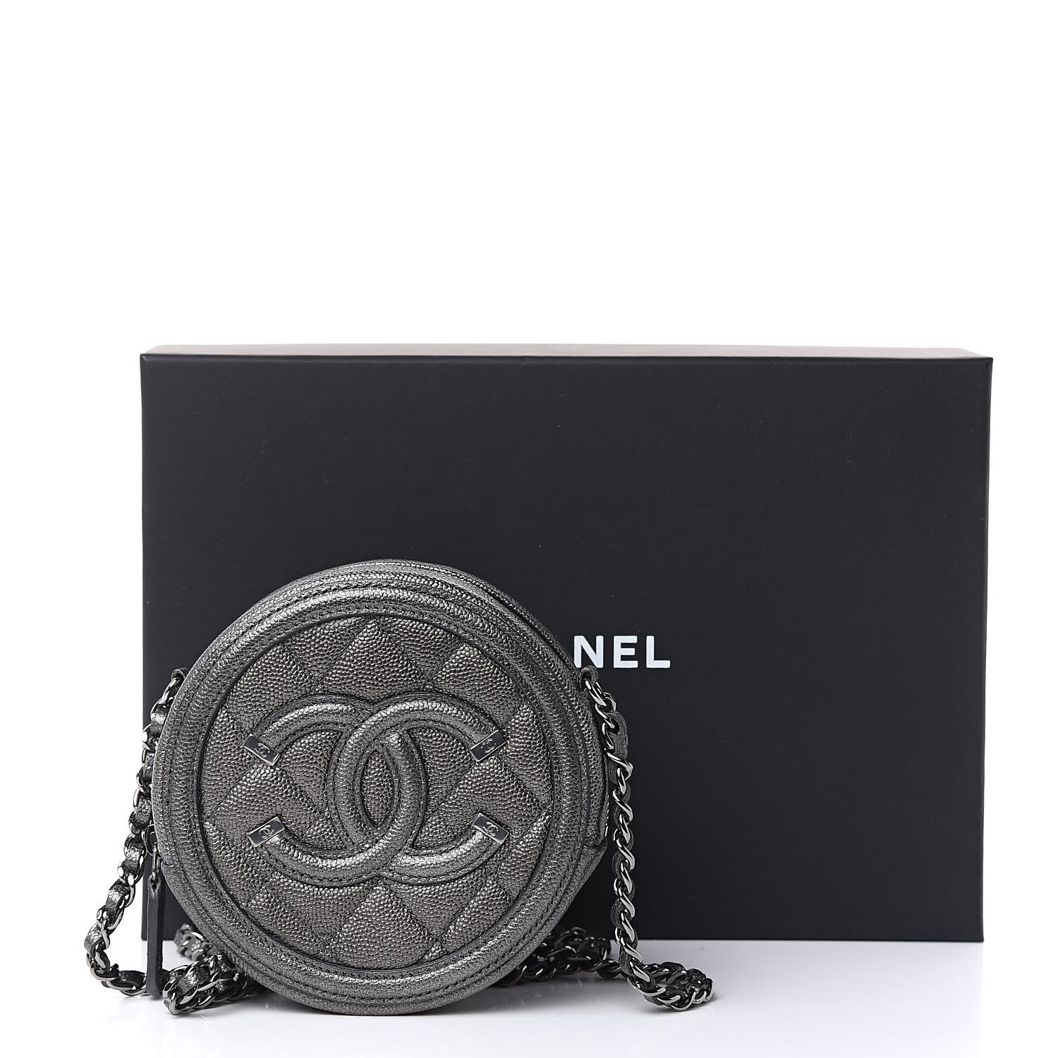 Chanel Metallic Caviar Quilted Round Filigree Crossbody Dark Silver 10 of 10
