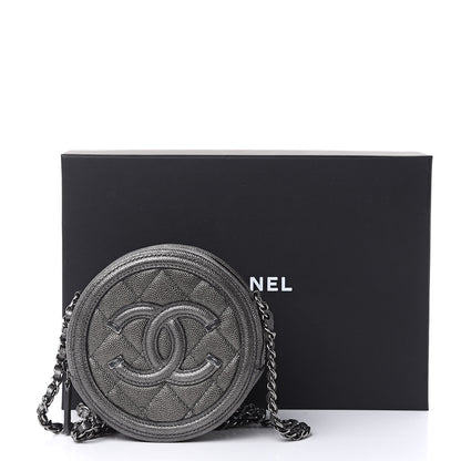 Chanel Metallic Caviar Quilted Round Filigree Crossbody Dark Silver 10 of 10