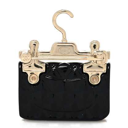 Chanel Metal Enamel Quilted Flap Hanger Brooch Gold Black 3 of 4