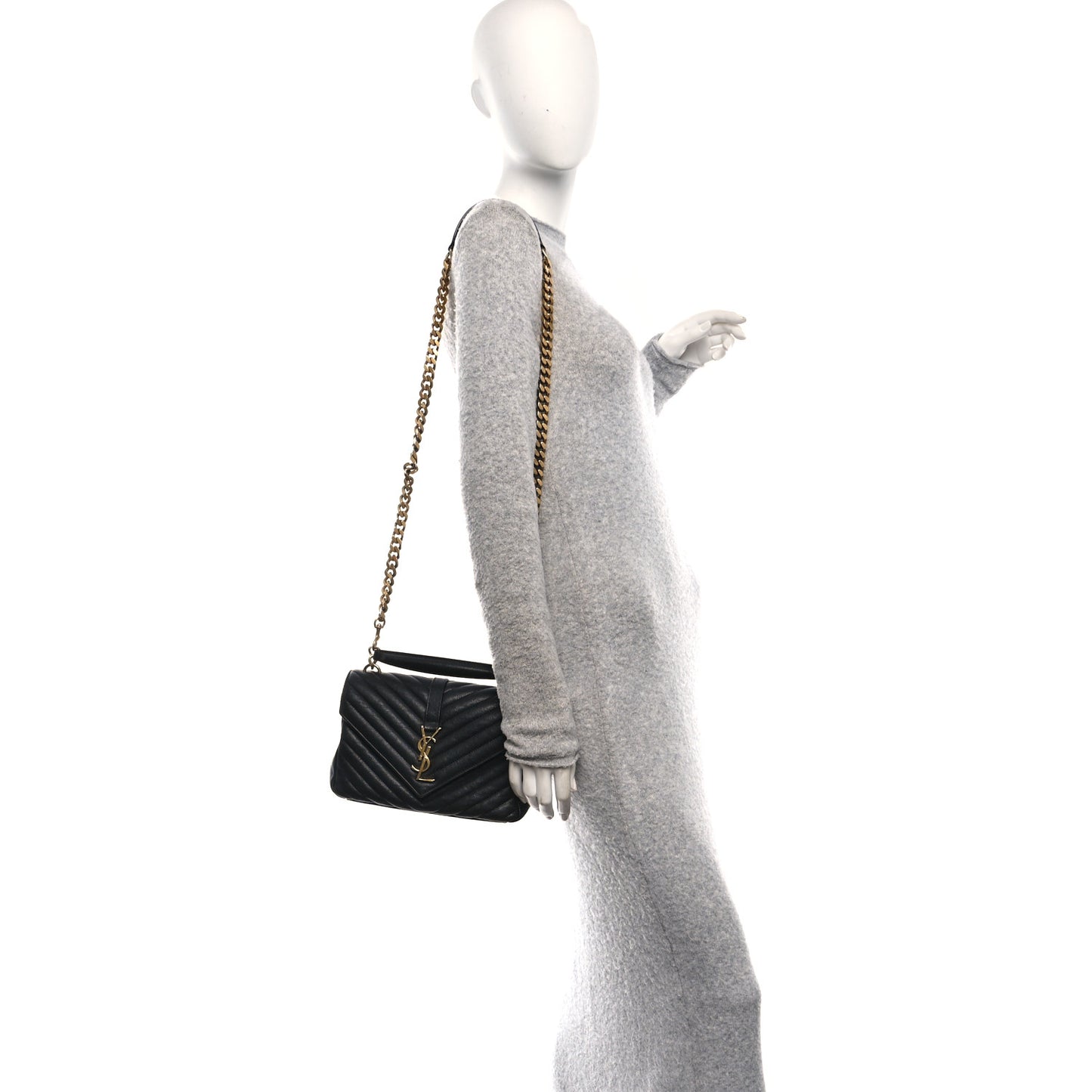 Sheepskin Matelasse Chevron Monogram Medium College Bag Black