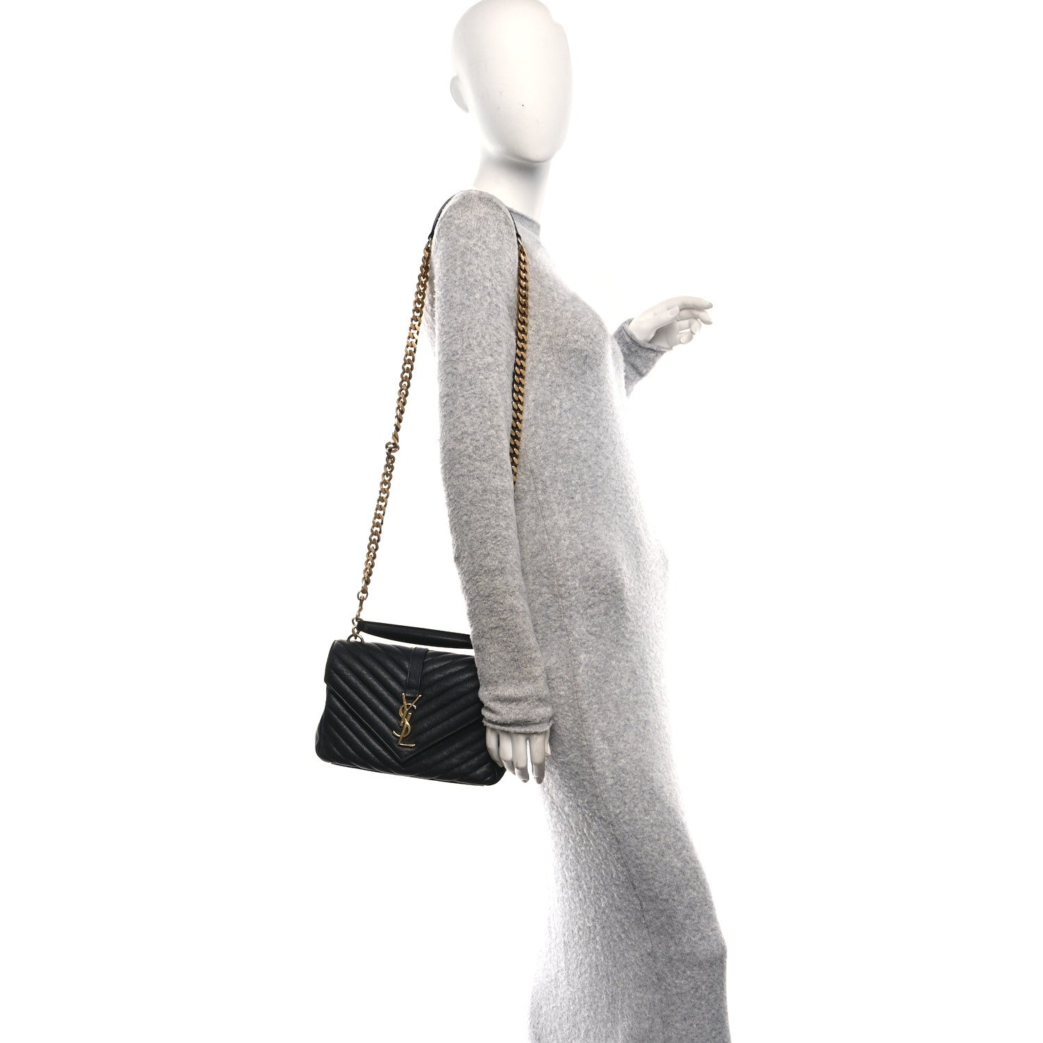 Saint Laurent Sheepskin Matelasse Chevron Monogram Medium College Bag Black 2 of 10