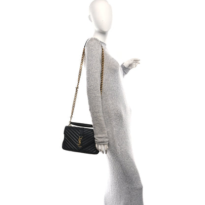 Saint Laurent Sheepskin Matelasse Chevron Monogram Medium College Bag Black 2 of 10