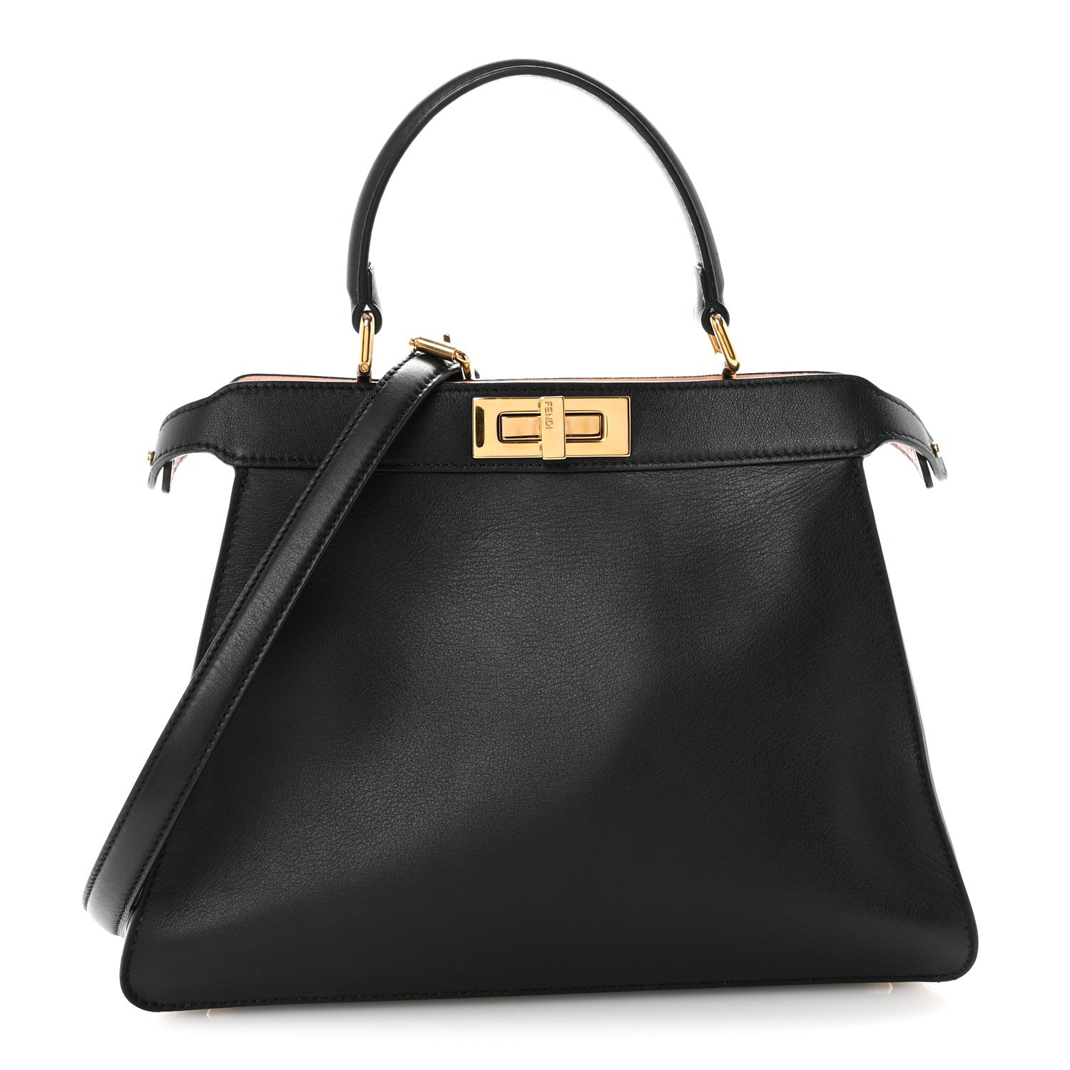 Fendi Vitello Seta Shiny Nappa Medium Peekaboo I SEE U Satchel Black Light Rose 1 of 9