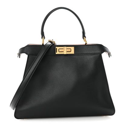 Fendi Vitello Seta Shiny Nappa Medium Peekaboo I SEE U Satchel Black Light Rose 1 of 9