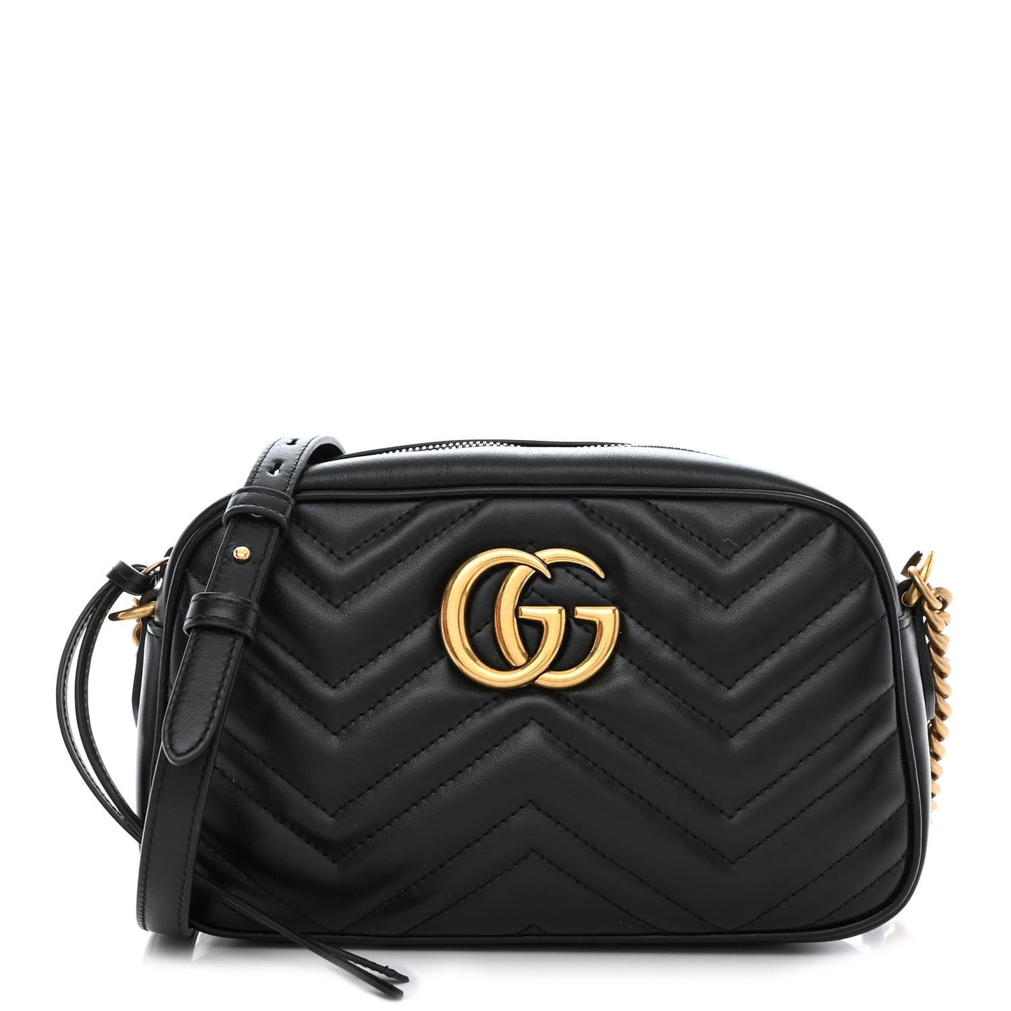 Calfskin Matelasse Small GG Marmont Chain Shoulder Bag Black