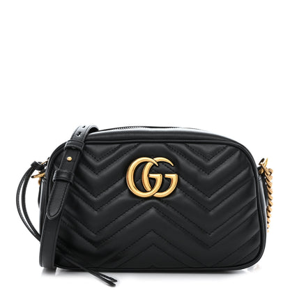 Gucci Calfskin Matelasse Small GG Marmont Chain Shoulder Bag Black 1 of 15