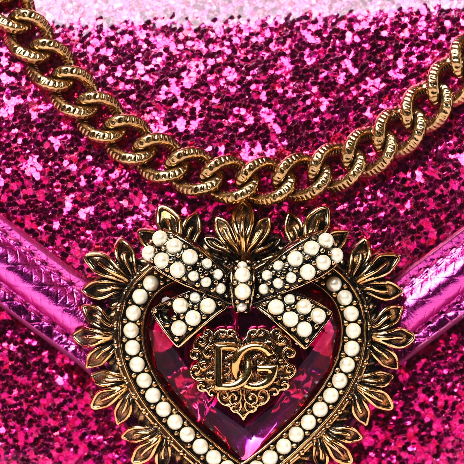 Dolce & Gabbana Glitter Metallic Lizard Small Devotion Top Handle Bag Fuchsia 7 of 10