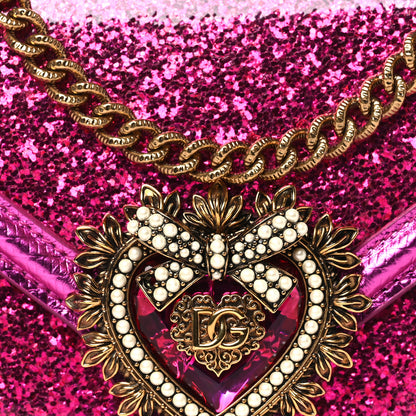 Dolce & Gabbana Glitter Metallic Lizard Small Devotion Top Handle Bag Fuchsia 7 of 10