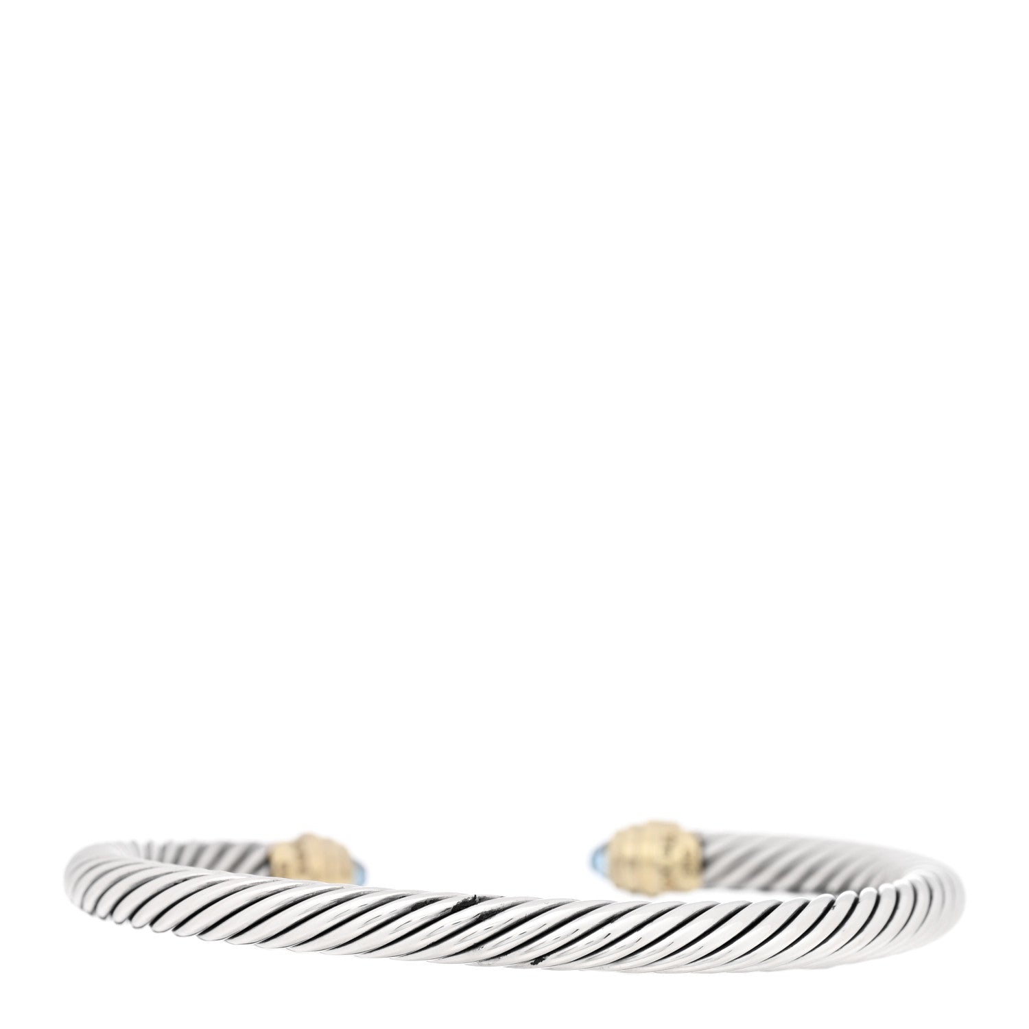 David Yurman Sterling Silver 14K Yellow Gold Blue Topaz 5mm Cable Classics Petite Color Bracelet 2 of 3