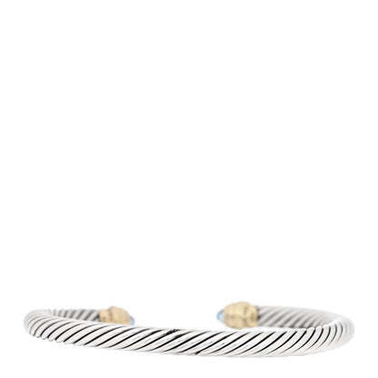 David Yurman Sterling Silver 14K Yellow Gold Blue Topaz 5mm Cable Classics Petite Color Bracelet 2 of 3