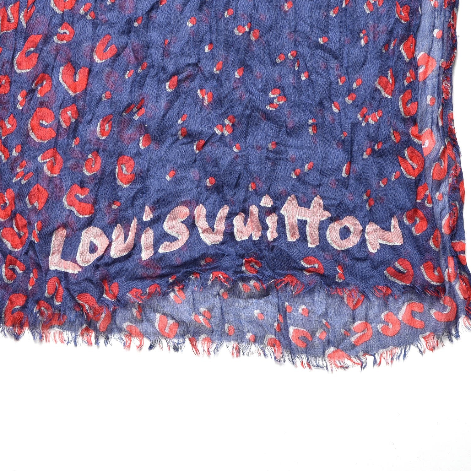 Louis Vuitton Cashmere Silk Sprouse Leopard Confetti Stole Denim 3 of 5