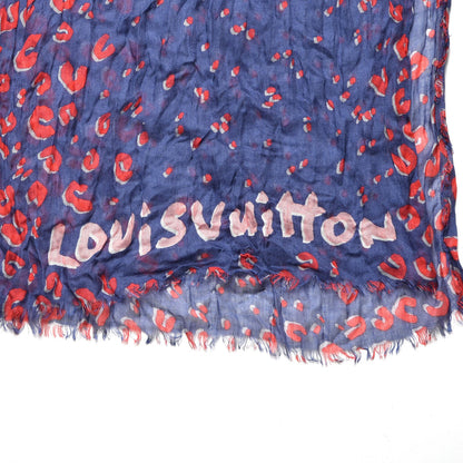 Louis Vuitton Cashmere Silk Sprouse Leopard Confetti Stole Denim 3 of 5