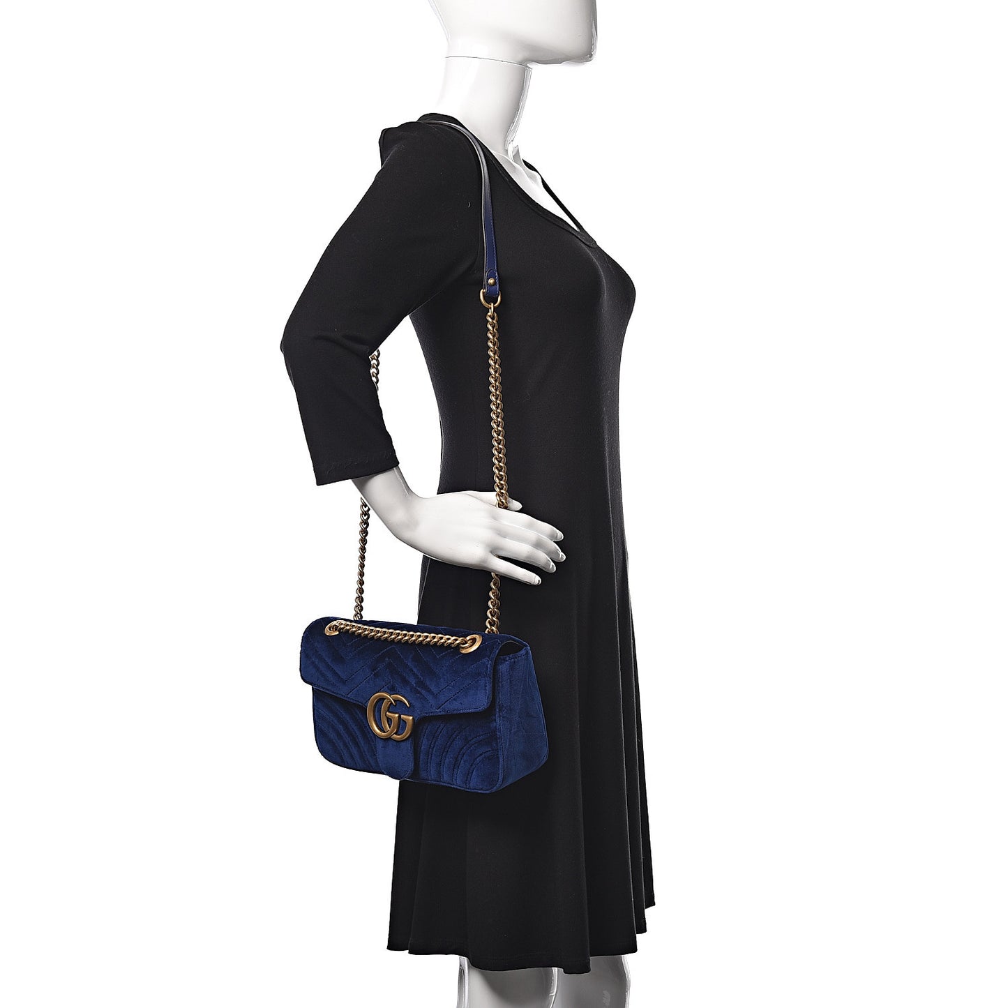 Velvet Matelasse Medium GG Marmont Shoulder Bag Cobalt Blue