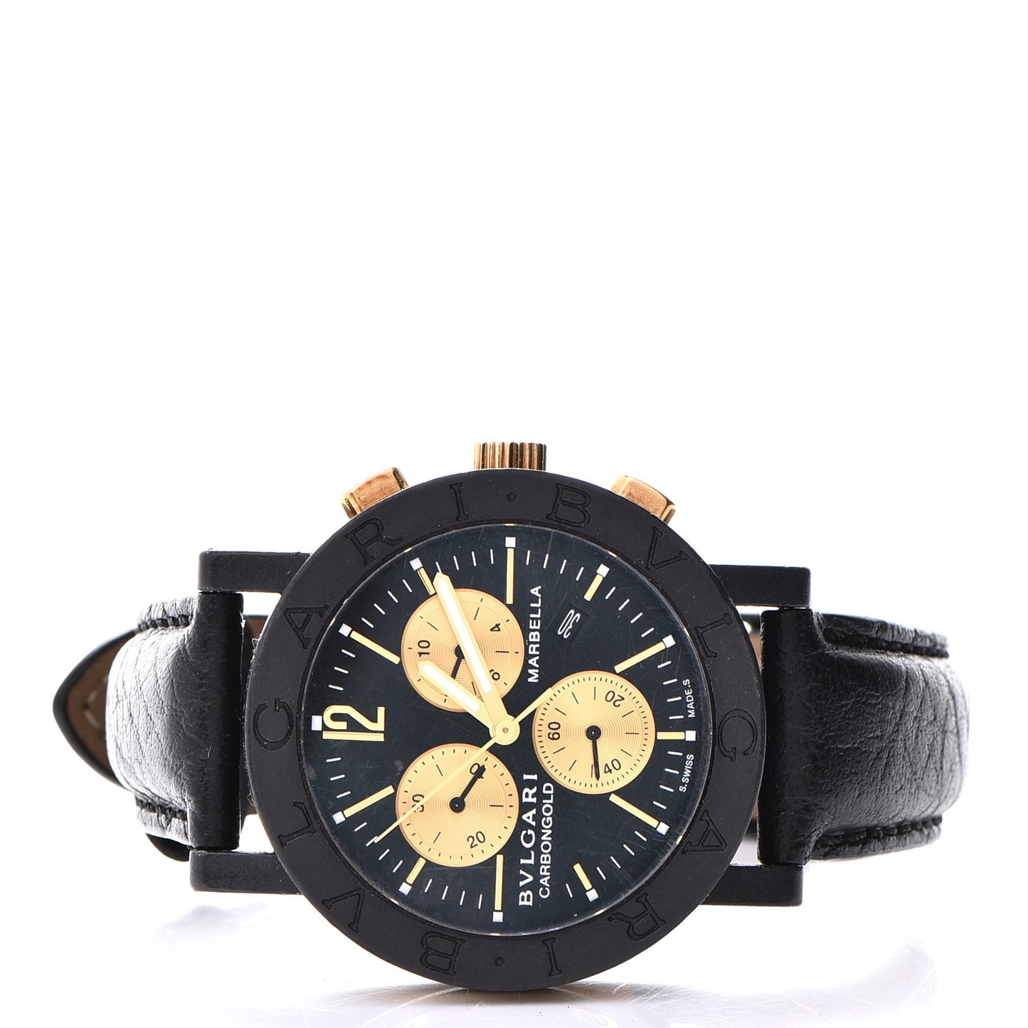 Carbon 18K Rose Gold Calfskin 38mm Carbongold Marbella Quartz Watch Black