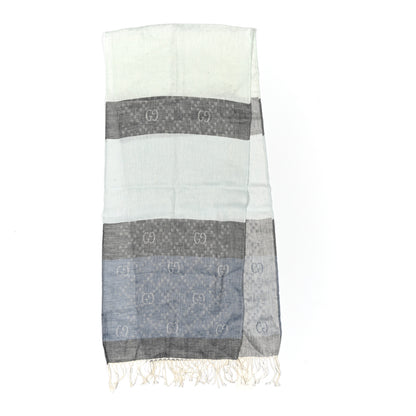 Gucci Linen Cotton GG Monogram Scarf Blue Green 2 of 4