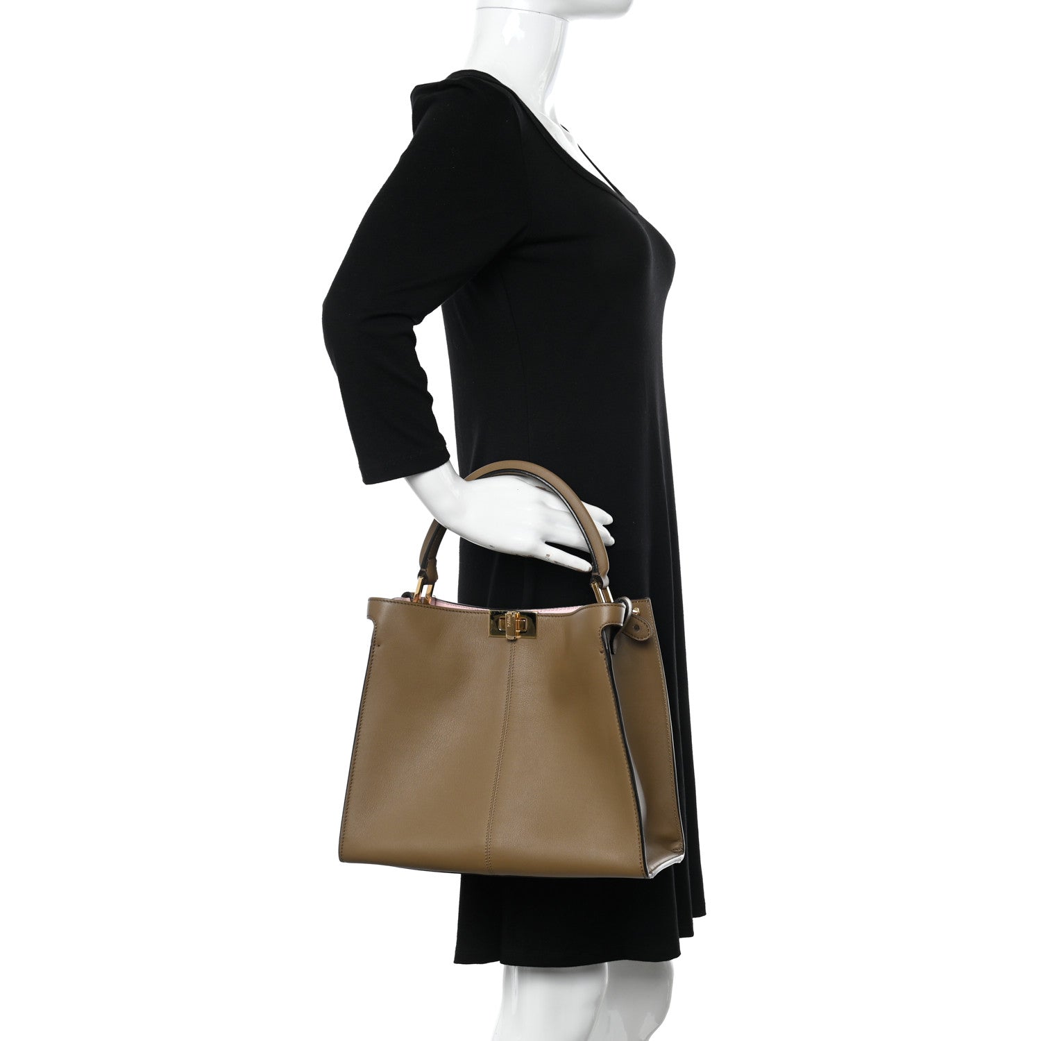 Fendi Vitello Seta Century Medium Peekaboo X-Lite Fango Mandorlo 2 of 10