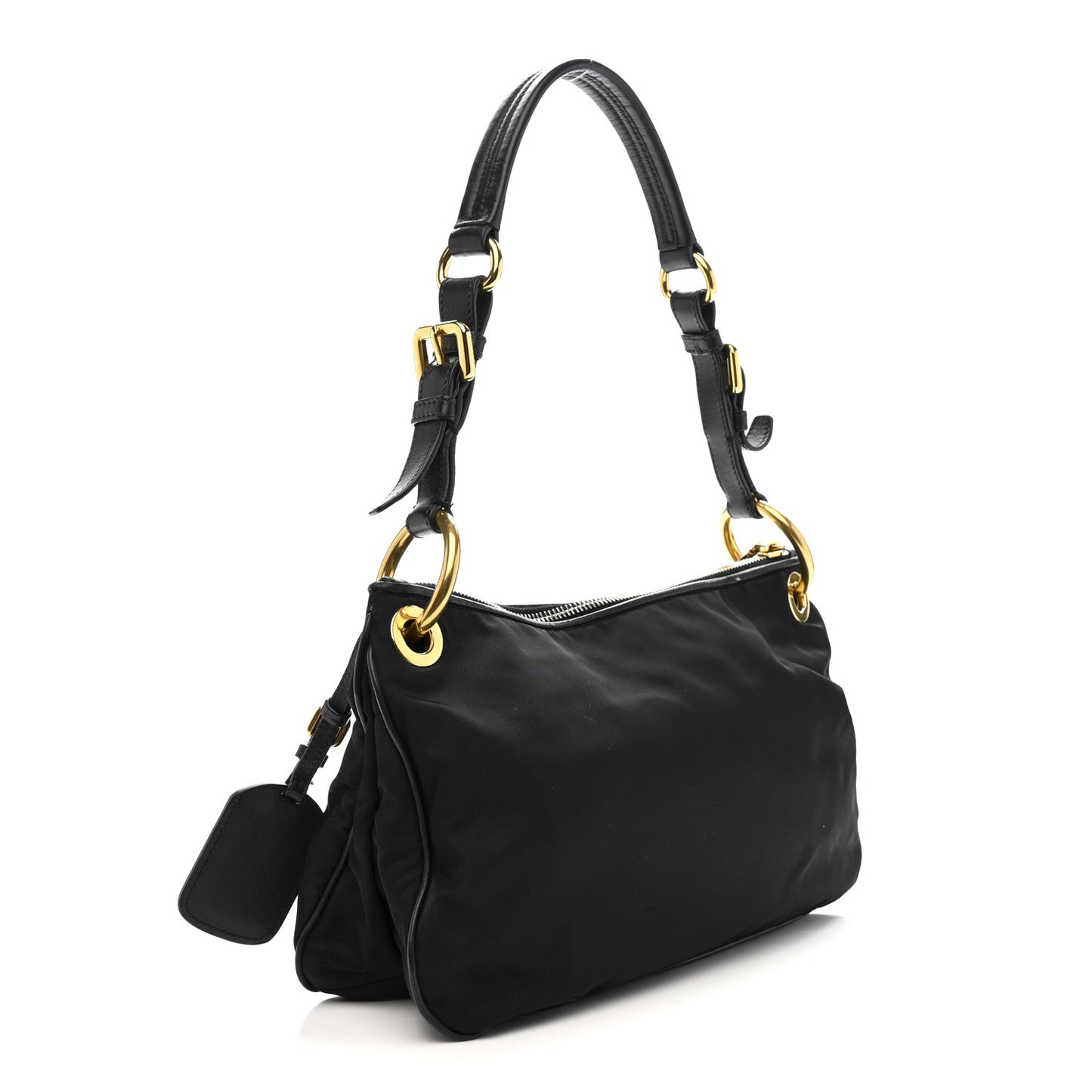Tessuto Nylon Soft Calfskin Shoulder Bag Black