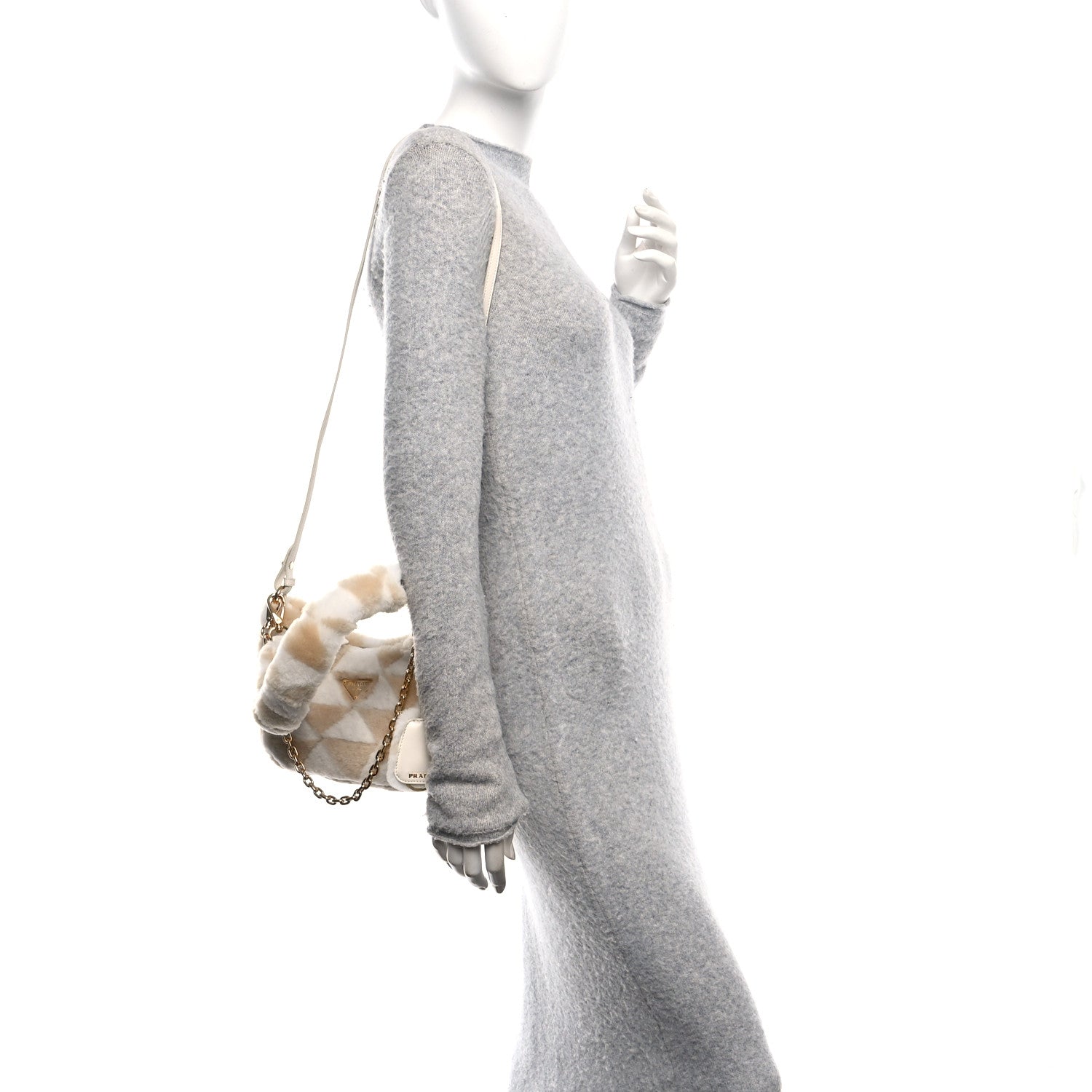 Prada Montone Shearling Nappa Mini Re-Edition Shoulder Bag Ecru Bianco 2 of 11